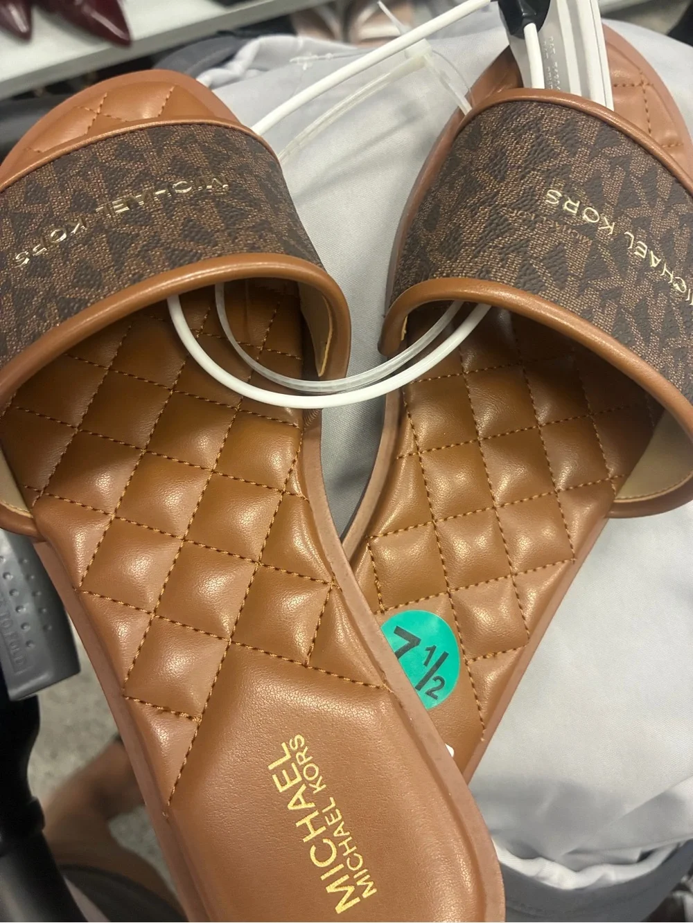 MICHAEL Michael Kors Tan Brown Quilted Logo Slide Sandals
